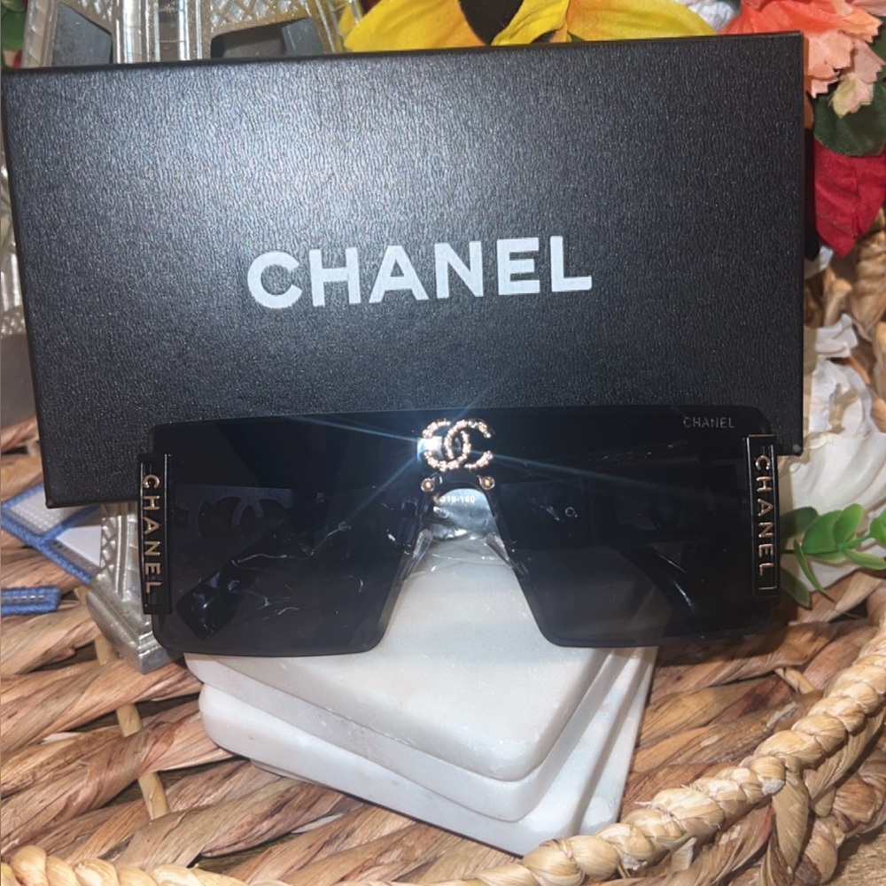 Chanel Black Sunglasses with Gold Logo